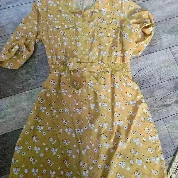 MILLENIUM Womens large spandex/polyester yellow flowered dress - Picture 10 of 10